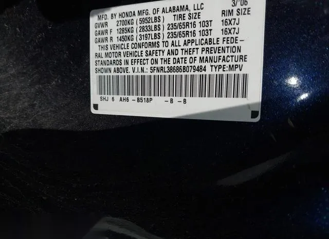 5FNRL38686B079484 2006 2006 Honda Odyssey- Ex-L 9