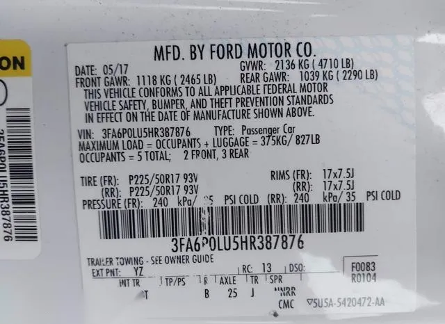 3FA6P0LU5HR387876 2017 2017 Ford Fusion- Hybrid SE 9