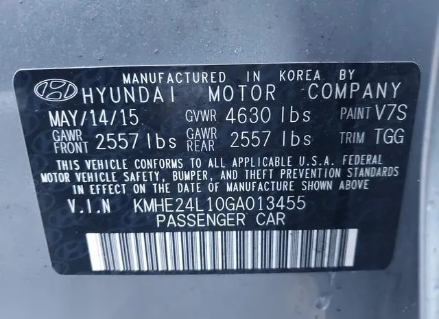 KMHE24L10GA013455 2016 2016 Hyundai Sonata- Hybrid SE 9