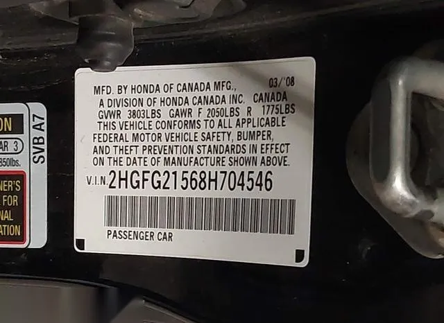 2HGFG21568H704546 2008 2008 Honda Civic- SI 9