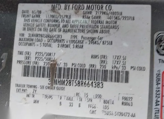 3LNHM28T58R664383 2008 2008 Lincoln MKZ 9