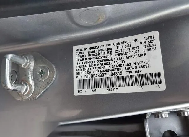 5J6RE48307L004812 2007 2007 Honda CR-V- LX 9