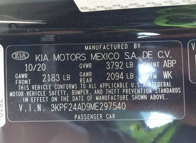 3KPF24AD9ME297540 2021 2021 KIA Forte- Lxs 9