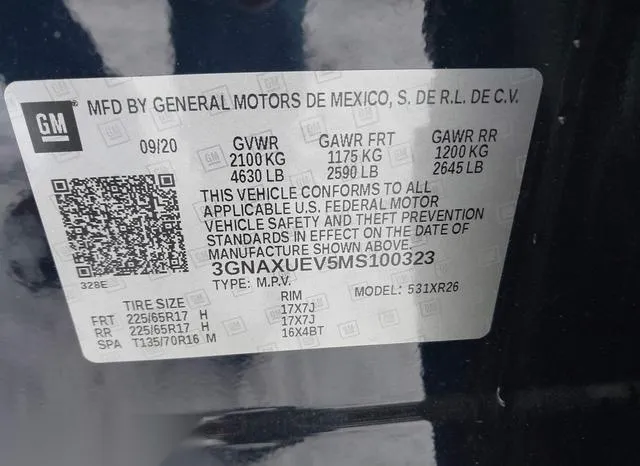 3GNAXUEV5MS100323 2021 2021 Chevrolet Equinox- Awd Lt 9