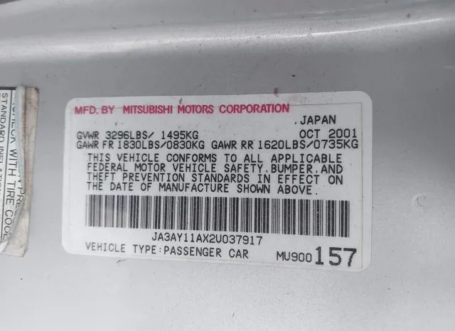 JA3AY11AX2U037917 2002 2002 Mitsubishi Mirage- DE 9