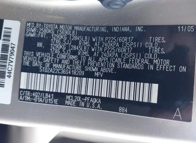 5TDZA22C36S418209 2006 2006 Toyota Sienna- Xle 9