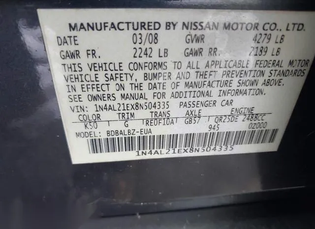 1N4AL21EX8N504335 2008 2008 Nissan Altima- 2-5 S 9