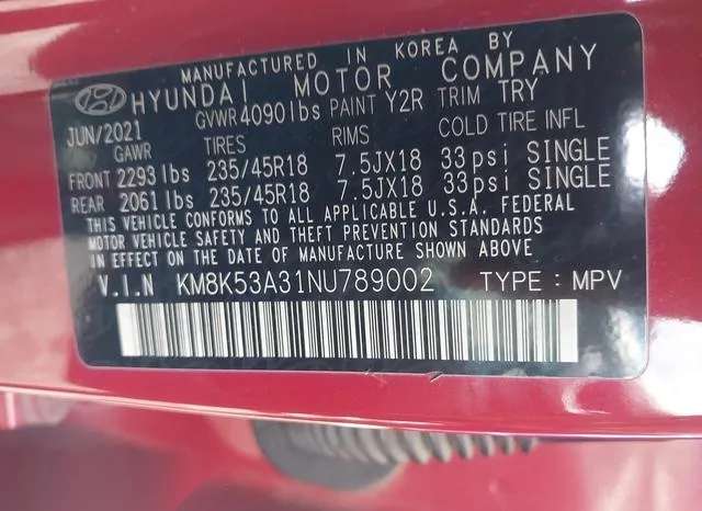 KM8K53A31NU789002 2022 2022 Hyundai Kona- Limited 9