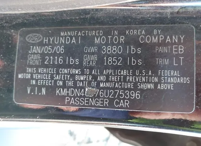 KMHDN46D76U275396 2006 2006 Hyundai Elantra- Gls/Limited 9