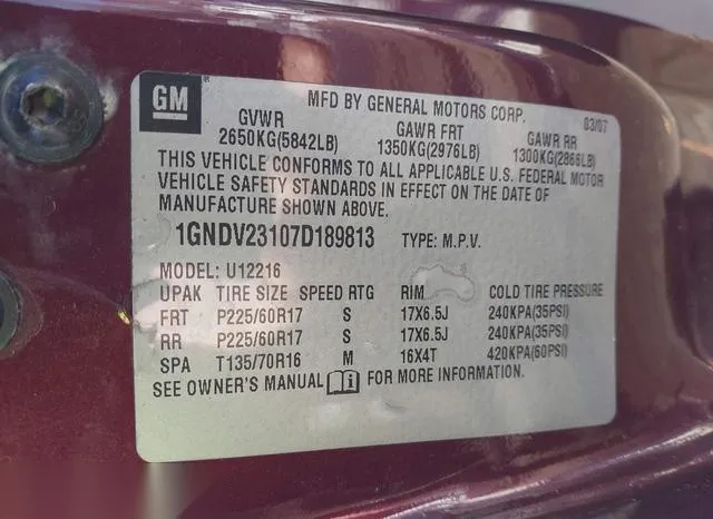 1GNDV23107D189813 2007 2007 Chevrolet Uplander- LS 9