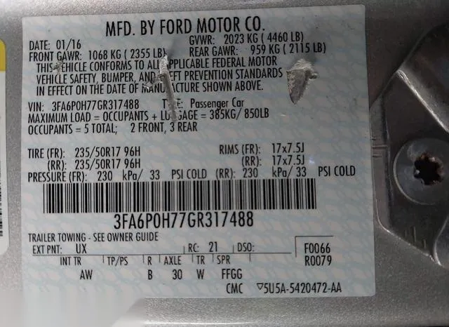 3FA6P0H77GR317488 2016 2016 Ford Fusion- SE 9