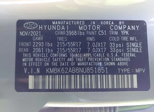 KM8K62AB8NU851851 2022 2022 Hyundai Kona- Sel 9