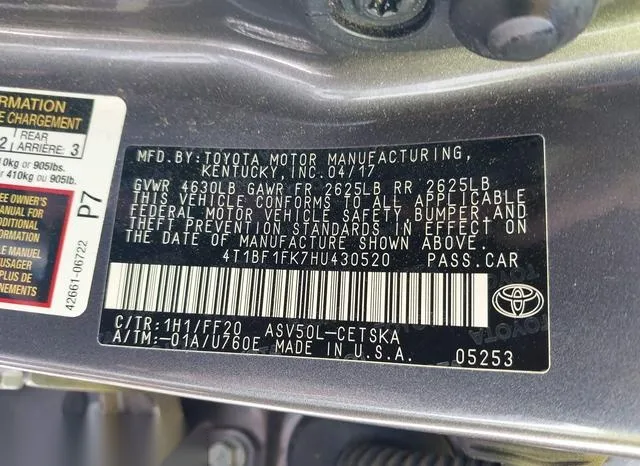 4T1BF1FK7HU430520 2017 2017 Toyota Camry- SE 9