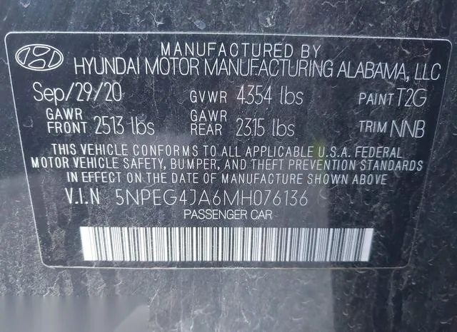 5NPEG4JA6MH076136 2021 2021 Hyundai Sonata- SE 9