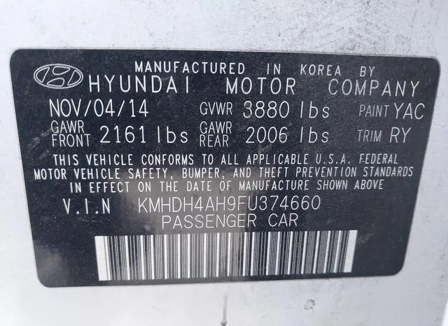 KMHDH4AH9FU374660 2015 2015 Hyundai Elantra- Sport 9