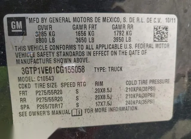 3GTP1VE01CG155058 2012 2012 GMC Sierra- 1500 Sle 9