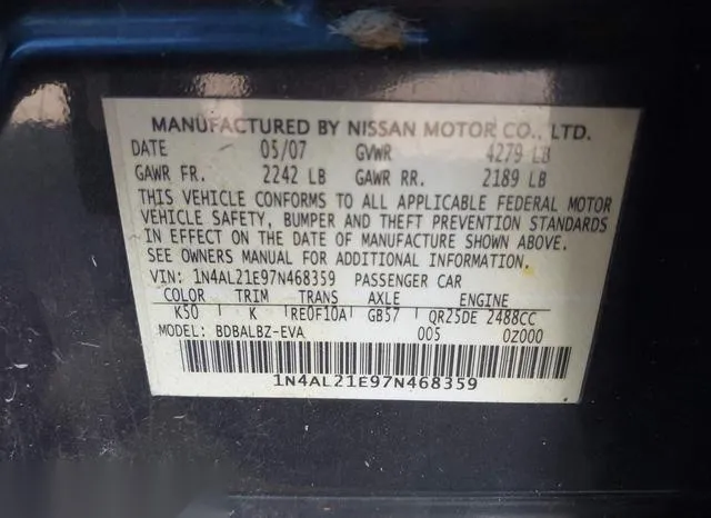 1N4AL21E97N468359 2007 2007 Nissan Altima- 2-5 S 9