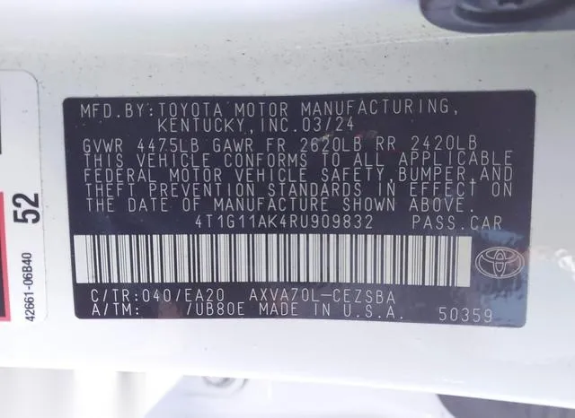 4T1G11AK4RU909832 2024 2024 Toyota Camry- SE 9