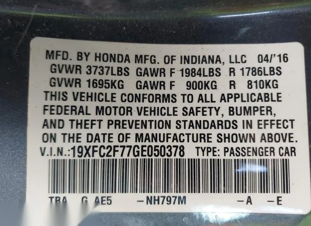 19XFC2F77GE050378 2016 2016 Honda Civic- EX 9