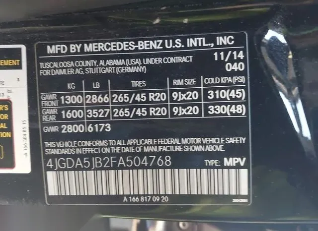 4JGDA5JB2FA504768 2015 2015 Mercedes-Benz ML 350 9