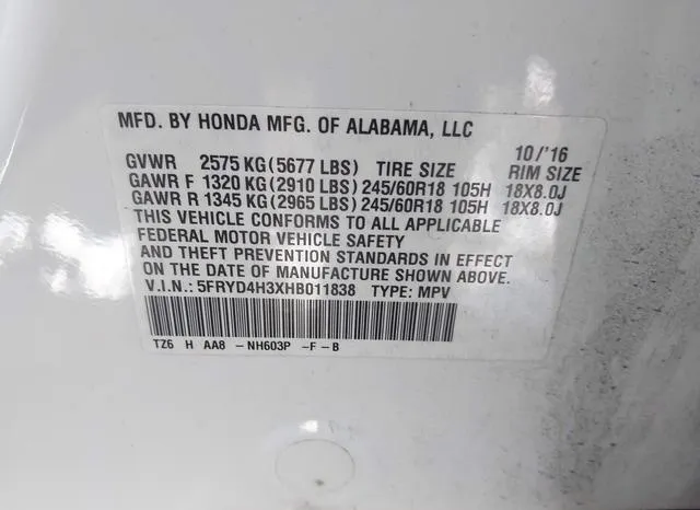 5FRYD4H3XHB011838 2017 2017 Acura MDX 9