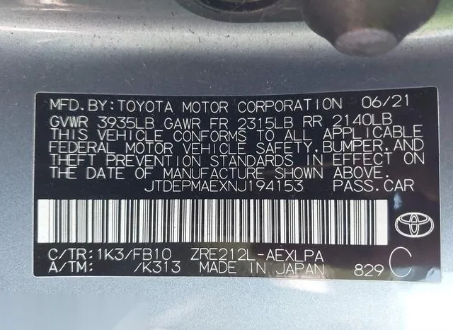 JTDEPMAEXNJ194153 2022 2022 Toyota Corolla- LE 9