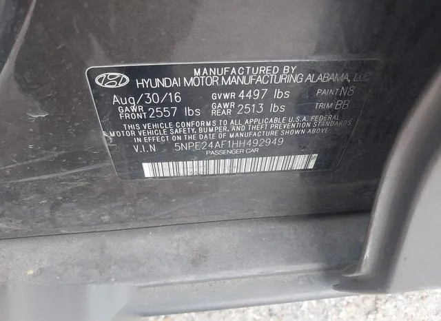 5NPE24AF1HH492949 2017 2017 Hyundai Sonata 9