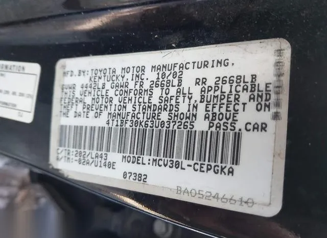 4T1BF30K63U037265 2003 2003 Toyota Camry- Xle V6 9