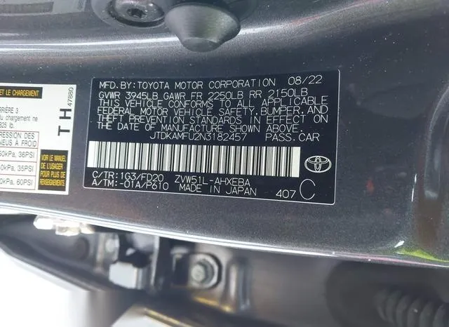 JTDKAMFU2N3182457 2022 2022 Toyota Prius- LE 9