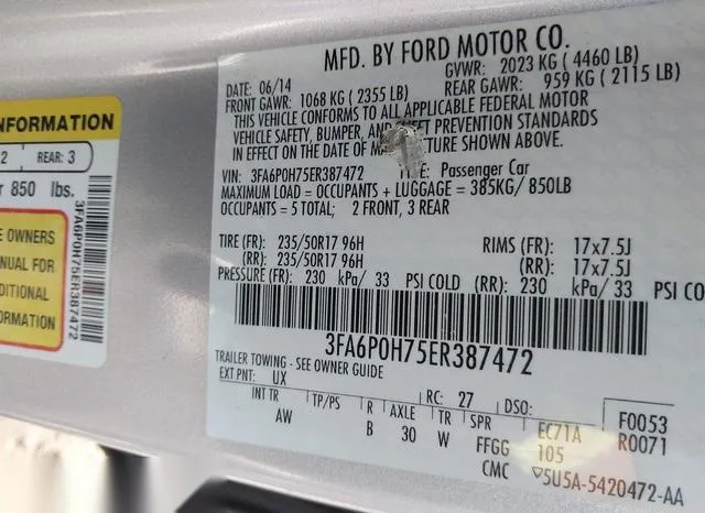 3FA6P0H75ER387472 2014 2014 Ford Fusion- SE 9