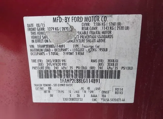 1FAHP2E88EG114891 2014 2014 Ford Taurus- Sel 9