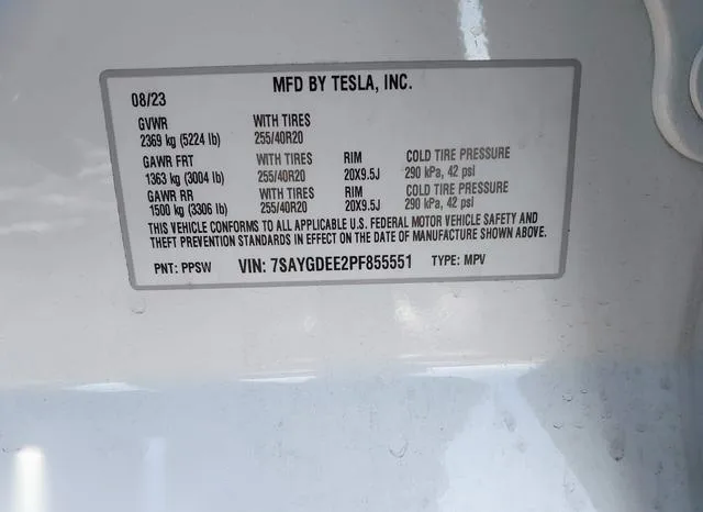 7SAYGDEE2PF855551 2023 2023 Tesla Model Y- Awd/Long Range D 9