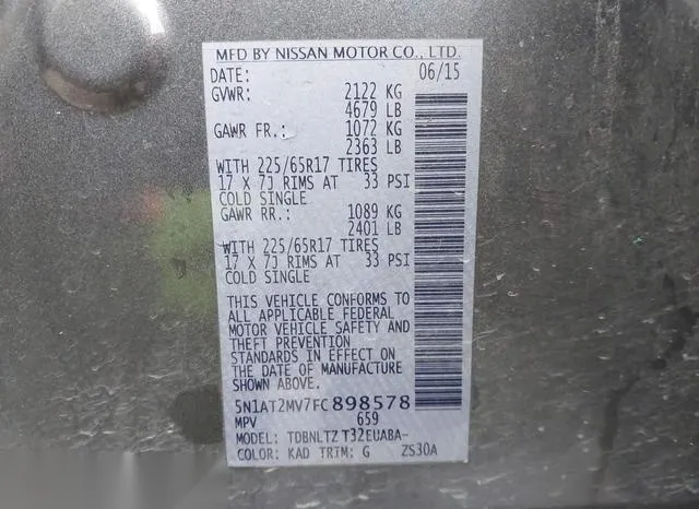 5N1AT2MV7FC898578 2015 2015 Nissan Rogue- SV 9