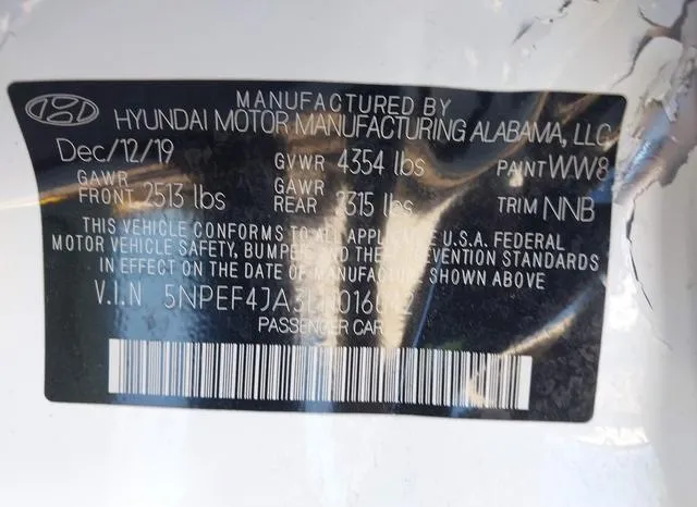 5NPEF4JA3LH016042 2020 2020 Hyundai Sonata- Sel 9