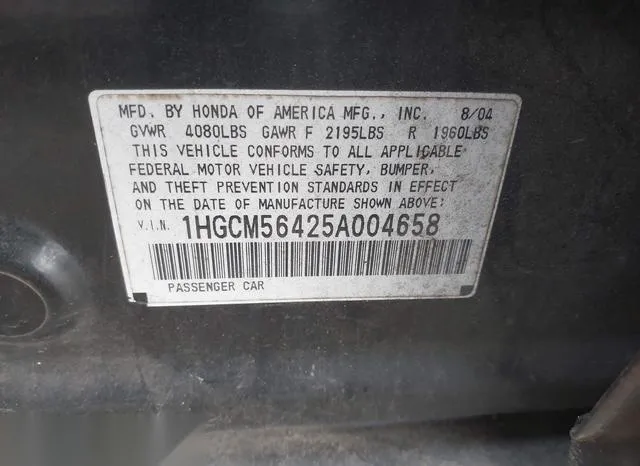 1HGCM56425A004658 2005 2005 Honda Accord- 2-4 LX 9