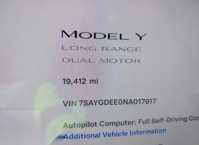 7SAYGDEE0NA017917 2022 2022 Tesla MODEL Y 7