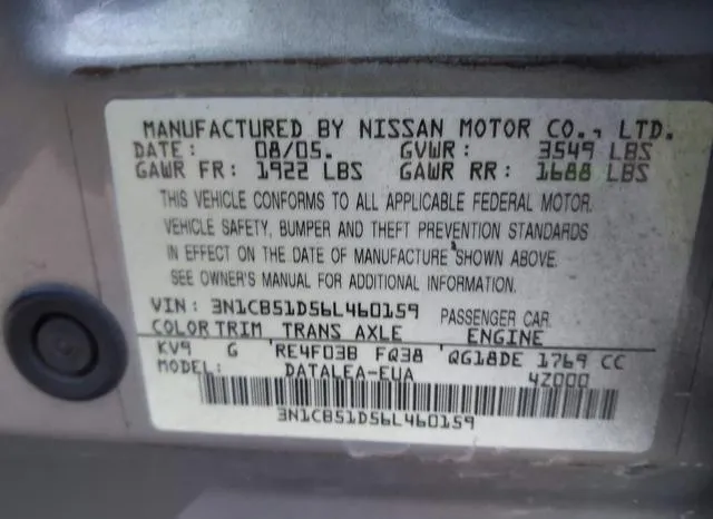 3N1CB51D56L460159 2006 2006 Nissan Sentra- 1-8S 9