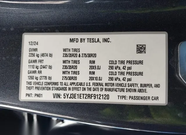 5YJ3E1ET2RF912120 2024 2024 Tesla Model 3- Performance All- 9