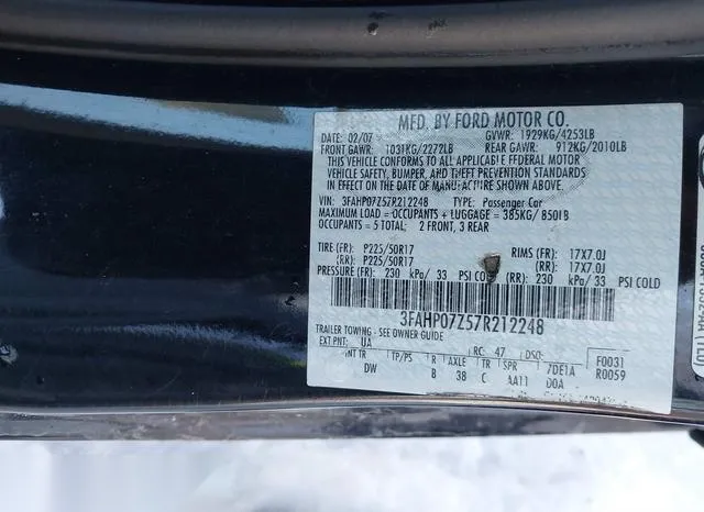 3FAHP07Z57R212248 2007 2007 Ford Fusion- SE 9