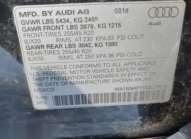 WA1BNAFY1K2077510 2019 2019 Audi Q5- 45 Premium 9