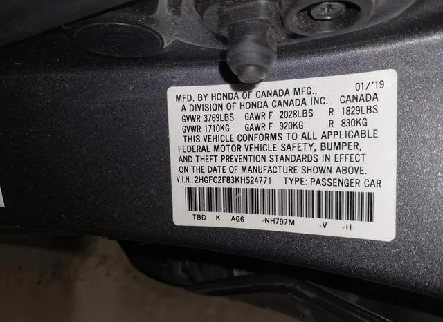 2HGFC2F83KH524771 2019 2019 Honda Civic- Sport 9