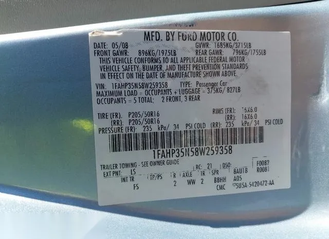 1FAHP35N58W259358 2008 2008 Ford Focus- Se/Ses 9