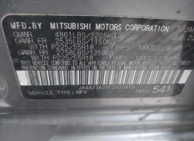 JA4AZ3A31LZ003410 2020 2020 Mitsubishi Outlander- Se 2-4 S-Awc 9