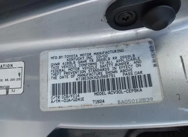 4T1BE32KX2U568791 2002 2002 Toyota Camry- SE 9