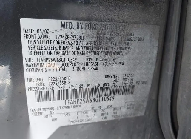 1FAHP25W68G110549 2008 2008 Ford Taurus- Limited 9