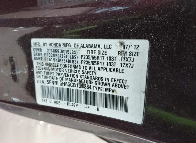 5FNRL5H65CB130284 2012 2012 Honda Odyssey- Ex-L 9