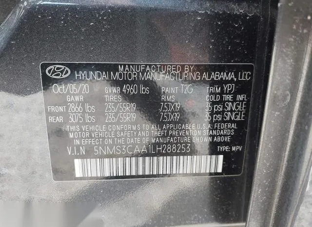 5NMS3CAA1LH288253 2020 2020 Hyundai Santa Fe- Sel/Sel Plus 9