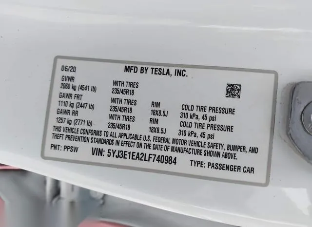 5YJ3E1EA2LF740984 2020 2020 Tesla Model 3 9