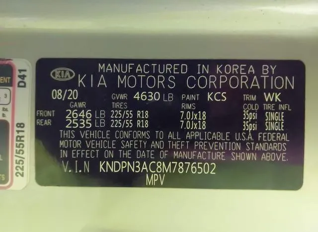 KNDPN3AC8M7876502 2021 2021 KIA Sportage- EX 9