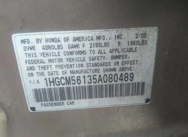 1HGCM56135A080489 2005 2005 Honda Accord- 2-4 DX 9